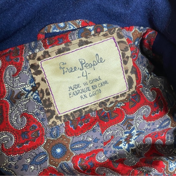 Free People Blue Peplum Military Style Pea Coat Jacket Wool Size 4 - Picture 13 of 16